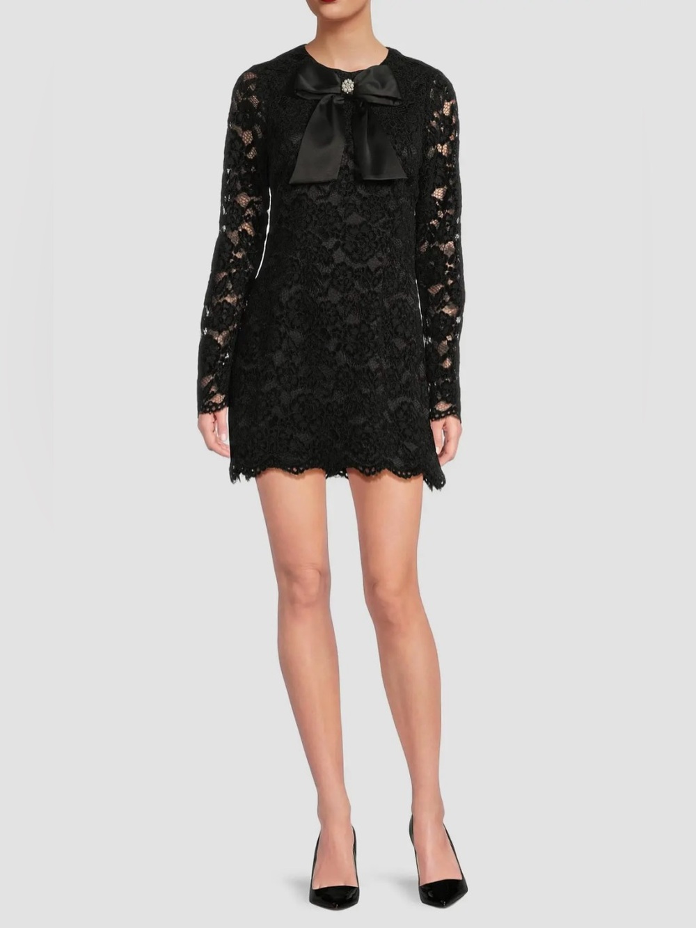 Likely Tyler Long Sleeve Lace Minidress in Black